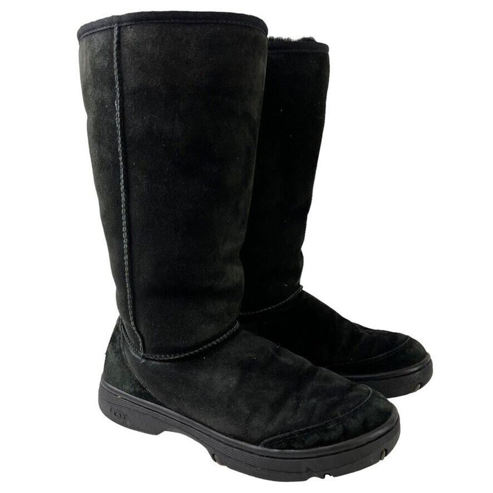 UGG Black Tall Boots with Braid